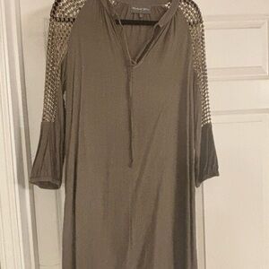 Michael Stars Taupe Long Sleeve Dress with Crochet Details
